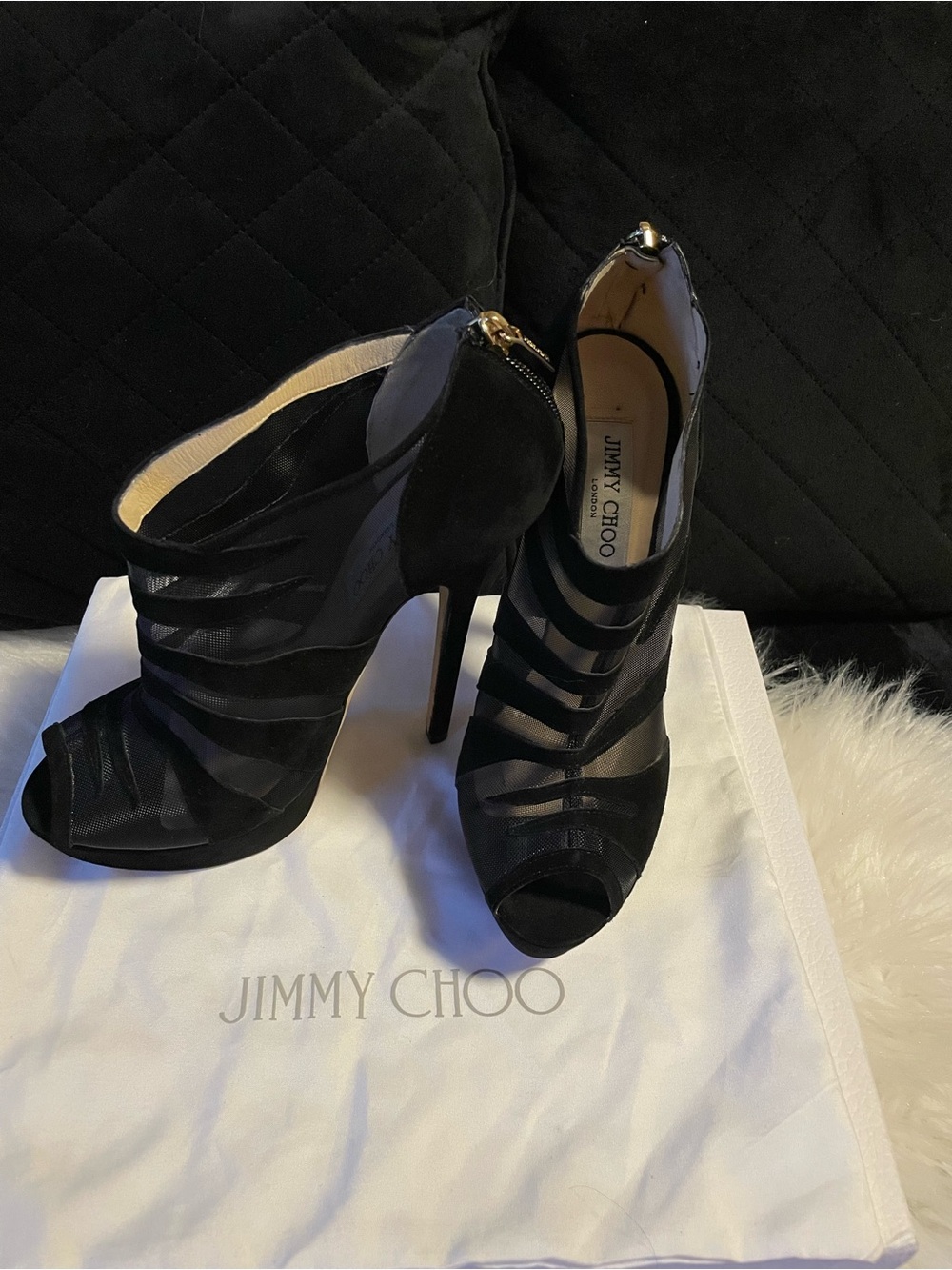 Authentic Jimmy Choo Black Strappy Peep-Toe Heel Boots